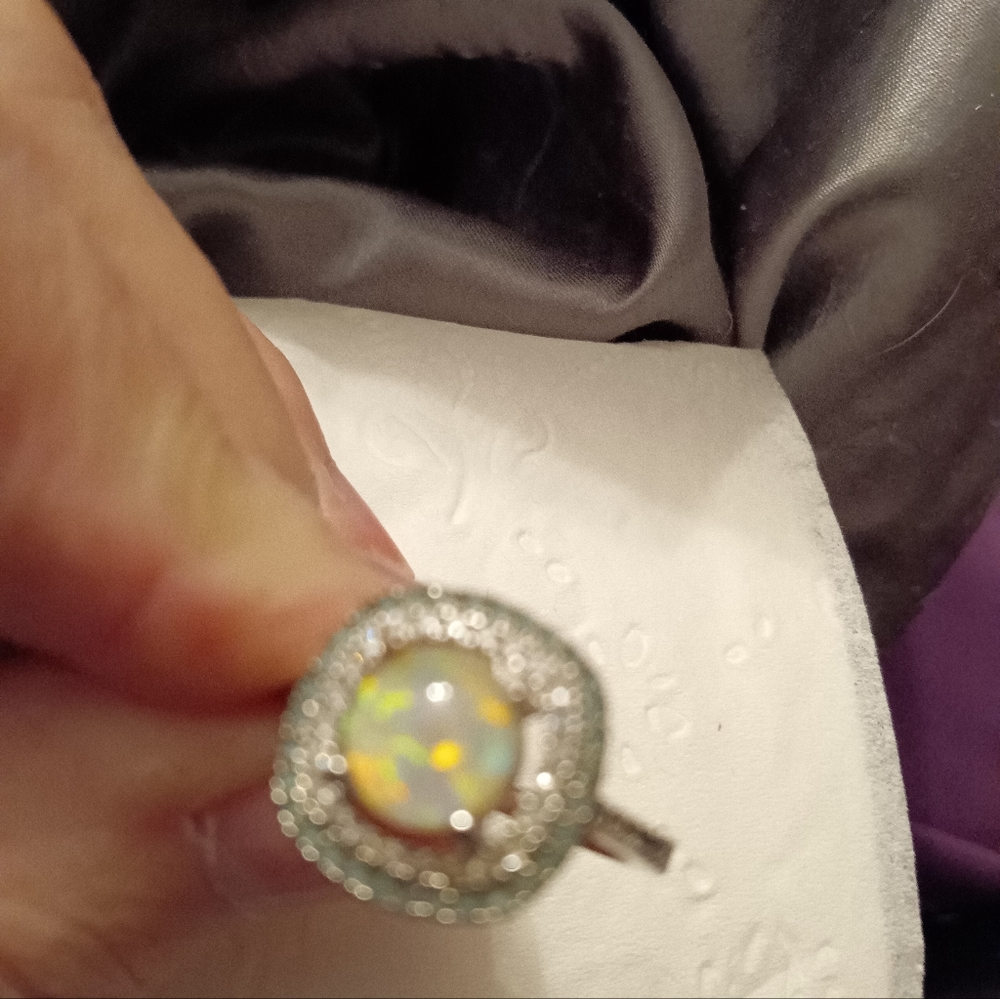 Women's size 9 opal, aquamarine silver ring